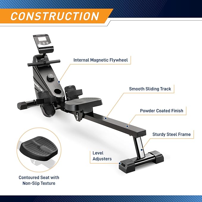 Marcy Compact 8-Level Adjustable Magnetic Resistance Rowing Machine with Transport Wheels