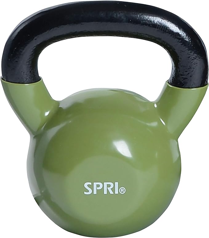 SPRI Kettlebell Weights Deluxe Cast Iron Vinyl Coated Comfort Grip Wide Handle Color Coded Kettlebell Weight Set