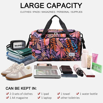 Small Gym Bag for Women, Travel Duffle Bag Carry On Weekender Bag with Shoe Compartment