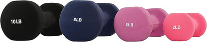 Sunny Health & Fitness Neoprene Coated Hex Shaped Dumbbell Non-Slip Fitness Weights for Home Gym Exercise, Full Body Workout Strength Building, Weight Loss, Sold in Pairs - Sizes - 2LB, 5LB, 8LB, 10LB