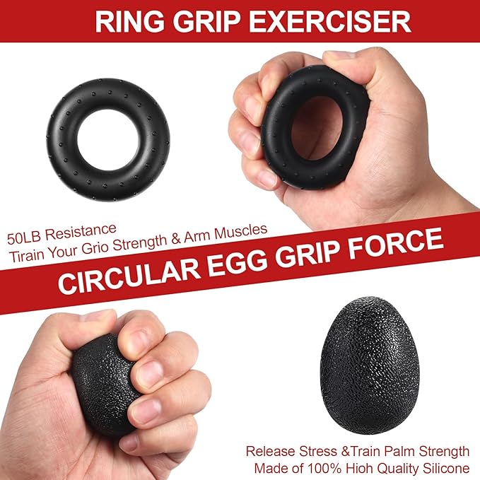 Grip Strength Trainer Kit (5 Pack) with Hand Grip Strengthener, Hand Extension Exerciser, Finger Stretcher, Stress Relief Ball and Forearm Workout Ring for Muscle Building and Injury Recover