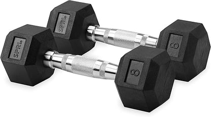 Dumbbells Hand Weights Set of 2 - Rubber Hex Chrome Handle Exercise & Fitness Dumbbell for Home Gym Equipment Workouts Strength Training Free Weights for Women, Men