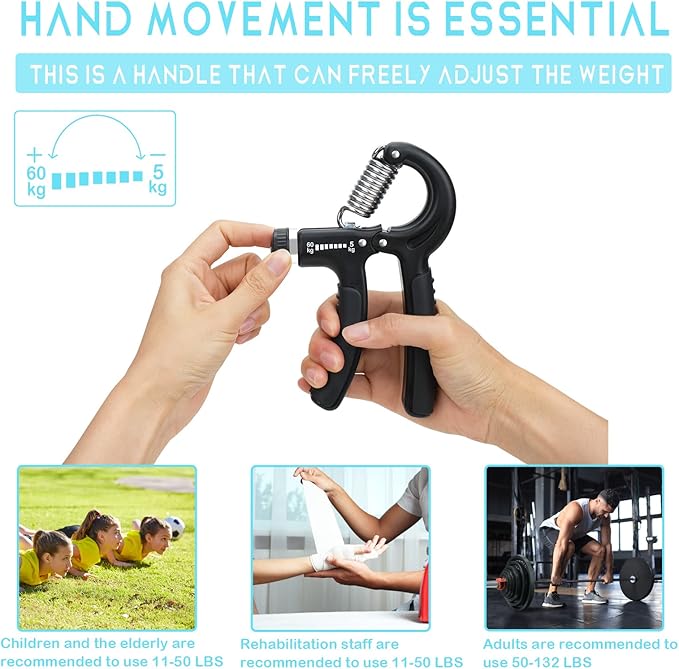 Grip Strength Trainer HYSWOW Hand Grip Exerciser Strengthener 2Pack Adjustable Resistance 11-132 Lb(5-60kg) for Forearm Muscle Fingers Wrists Building Injury Recover Hand Rehabilitation Exercising