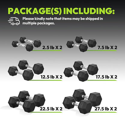 Hex Dumbbell Set, 3-100 lb Rubber Encased Exercise & Fitness Dumbbells, Weights Dumbbells Set of 2, Hand Weight for Strength Training (Single, Pair, Set)