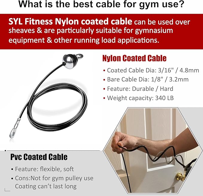 SYL Fitness Gym Replacement Cable Heavy Duty Steel Wire Rope for Home Gym Cable Pulley Machine Accessories