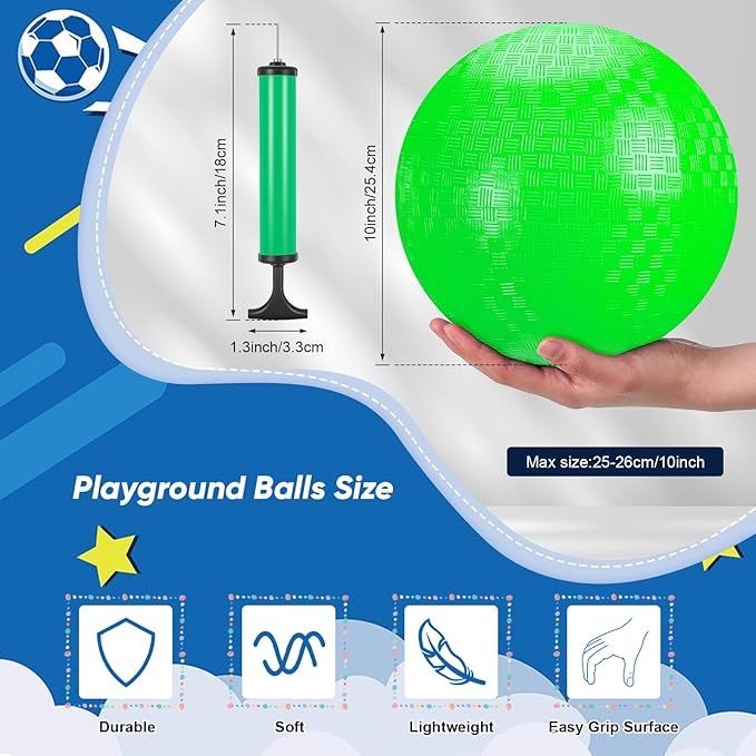 Sumind 12 Pcs 10 Inch Playground Ball Inflatable Kickballs Bouncy Dodgeball for Kids and Adults,handball with Air Pump and 2 Mesh Drawstring Bags for Ball Games, Gym, Outdoor, School