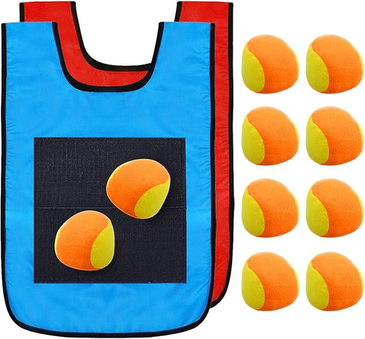 Toyvian Sports Dodgeball Tag Game Vests Set for Kids, 2 Vests and 10 Balls, Sticky Ball Game, Tag Game for Kids Adults Indoor Outside Lawn Yard Games Parent-Child