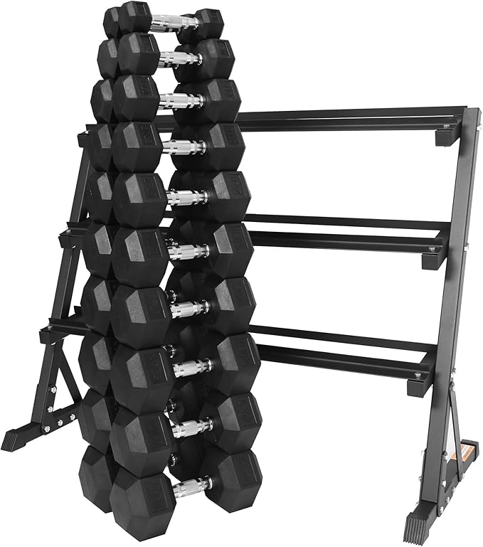 Signature Fitness Premium Rubber Coated Hex Dumbbell Weight Set