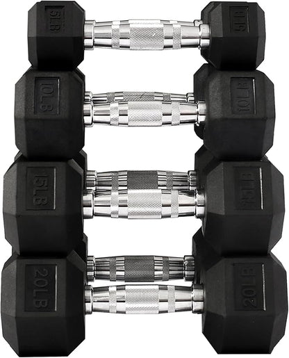 Signature Fitness Premium Rubber Coated Hex Dumbbell Weight Set, Multiple Packages