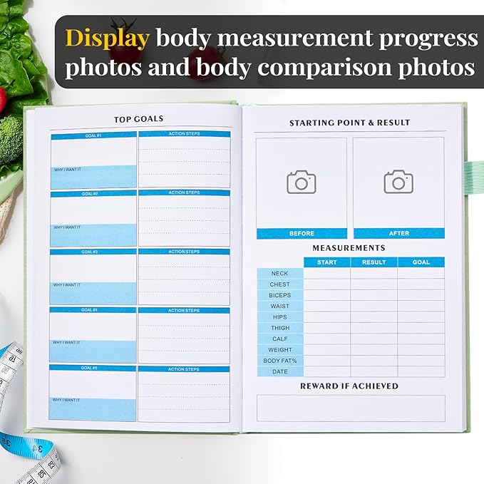 Food Journal, Weight Loss Journal for Women, Food Diary to Track Meals, A5 Size Calories Counter Book, 180 Days Diet Wellness Planner for Healthier Lifestyle -Green