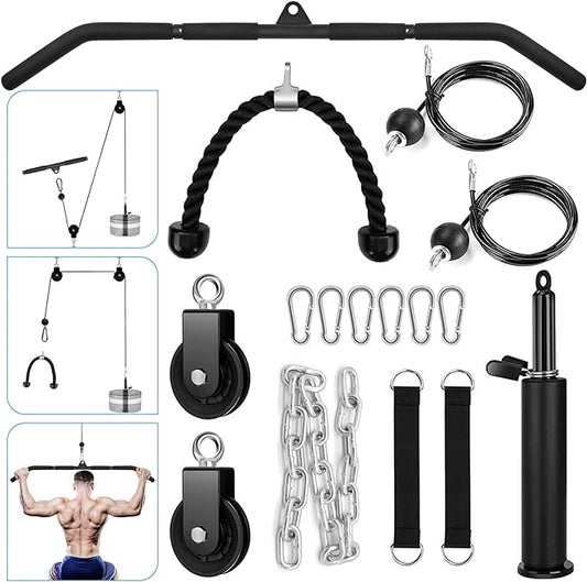 Fitness Cable Pulley System, Gym LAT and Lift Pulldown Machine Attachments, LAT Pull Down Bar Home Workouts Equipments for Biceps Triceps Shoulder Arm Curl Forearm Muscle Strength Exercise