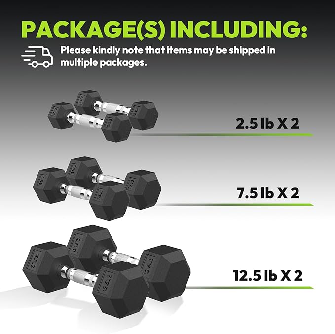 Hex Dumbbell Set, 3-100 lb Rubber Encased Exercise & Fitness Dumbbells, Weights Dumbbells Set of 2, Hand Weight for Strength Training (Single, Pair, Set)