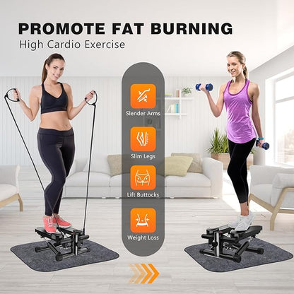 Mini Stair Steppers for Exercise at Home: Full Body Workout Equipment with Resistance Bands - Twist Cardio Stepping Machine with 330lbs Weight Capacity - Women Fitness Step Climber with LCD Monitor