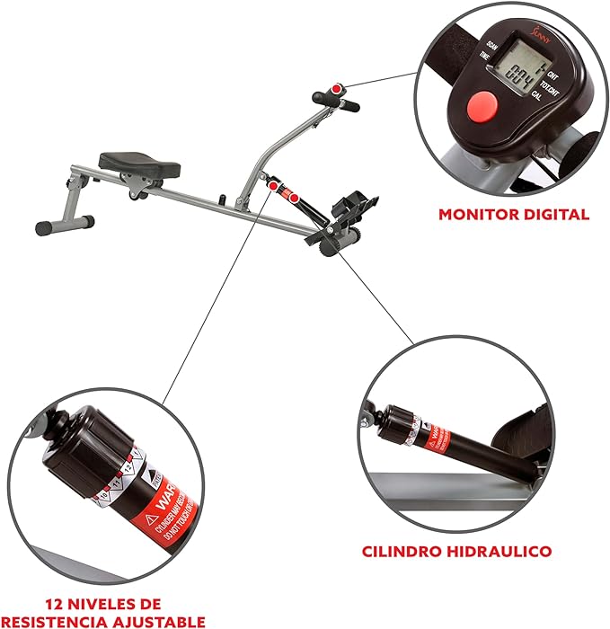 Sunny Health & Fitness Compact Adjustable Rowing Machine with 12 Levels of Complete Body Workout Resistance and Optional SunnyFit App Enhanced Connectivity