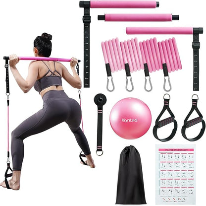 Pilates Bar Kit with Resistance Bands, Multifunctional Pilates Equipment with Pilates Ball, 2 in 1 Handles & Door Anchor, Portable Pilates Bar for Women Home Gym Yoga Workouts