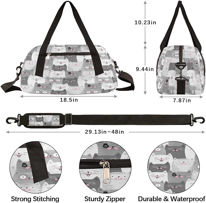 Animal Cats Funny Pattern Gym Bag for Women Men, Small Travel Duffel Bag for Sports Getaway Overnight Bag Lightweight Weekender Bags Workout Bag Dance Bag for Boys Girls Kids Teens