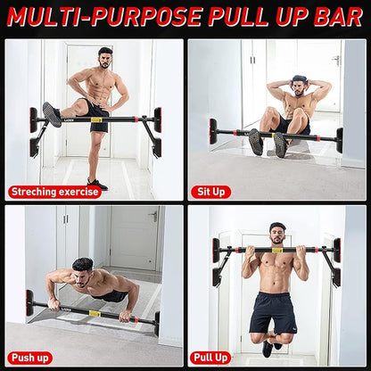 LADER Pull Up Bar for Doorway, Strength Training Pull-Up Bars with No Screw, Chin Up Bar with Suppprt Frame,Level Mete, Max Load Bearing 1100LBS