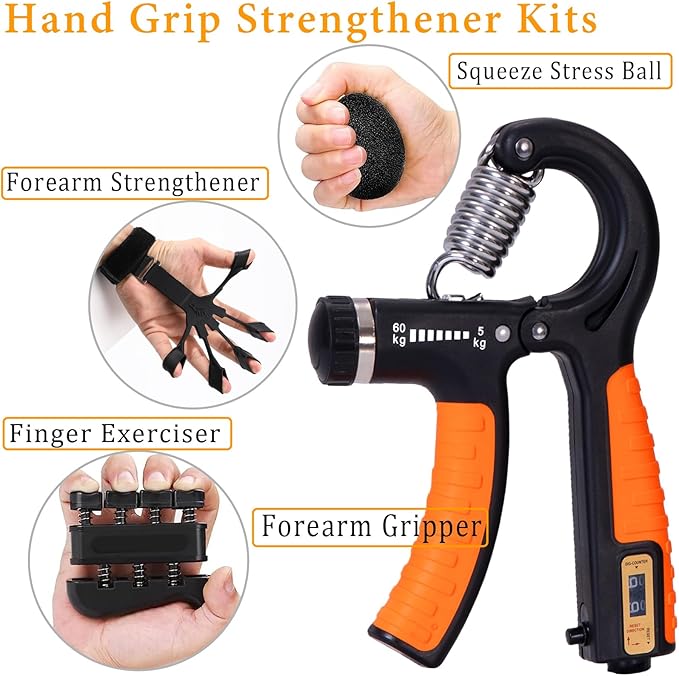 Grip Strength Trainer with Forearm Strengthener, Hand Grip Strengthener, Hand Extension Exerciser, Stress Relief Ball and Hand Grip Strengthener for Muscle Building and Injury Recover(5 PCS)