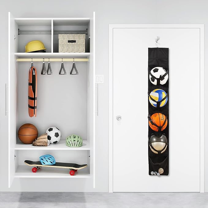 Hanging Organizer,Sports Equipment Storage,The Door Hanging Sports Equipment and Ball Storage,Ball Holder,Sports Equipment Organizer for Hold Soccer,Basketball, Football,Volleyball and Swimming Gear