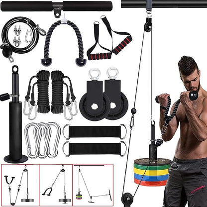 Cable Pulley System Fitness Home Gym Accessories Pro Weight Lifting Exercise Equipment for LAT Pulldowns Biceps Curl Triceps Extensions Forearm Workout （3 Ropes + 3 Handles）