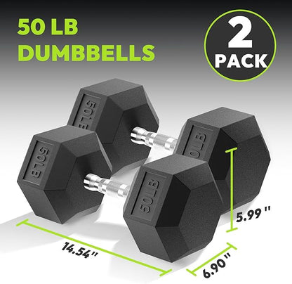 Hex Dumbbell Set, 3-100 lb Rubber Encased Exercise & Fitness Dumbbells, Weights Dumbbells Set of 2, Hand Weight for Strength Training (Single, Pair, Set)