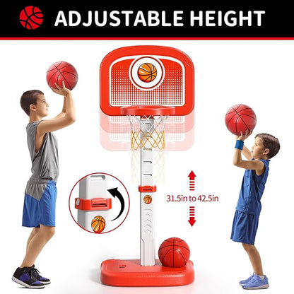 Pool Basketball Hoop Toys with 4 Balls, Swimming Pool Basketball Game for Kids Adults, Basketball Hoop Poolside Summer Water Games Toys Gifts for 3 4 5 6 7 8 Year Old Boys, Indoor Outdoor Toys