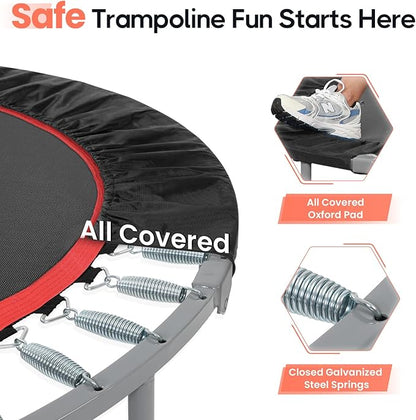 BCAN 40/48" Foldable Mini Trampoline Max Load 330lbs/440lbs, Fitness Rebounder with Adjustable Foam Handle, Exercise Trampoline for Adults Indoor/Garden Workout