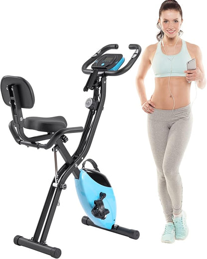 Merax Merax Exercise Bike Foldable, Upright and Recumbent Indoor Cycling Fitness Equipment with 10-Level Adjustable Resistance, Arm Bands and Backrest for Home Workout