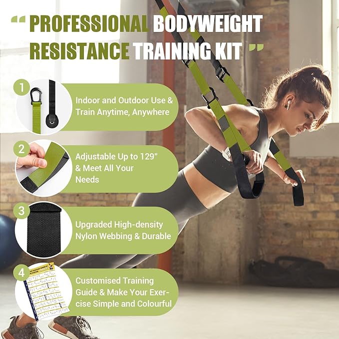 Home Resistance Training Kit, Adjustable Full Body Workout Strap Resistance Trainer with Handles, Door Anchor and Training Poster, Resistance Straps for Indoor, Outdoor and Home Gym Equipment