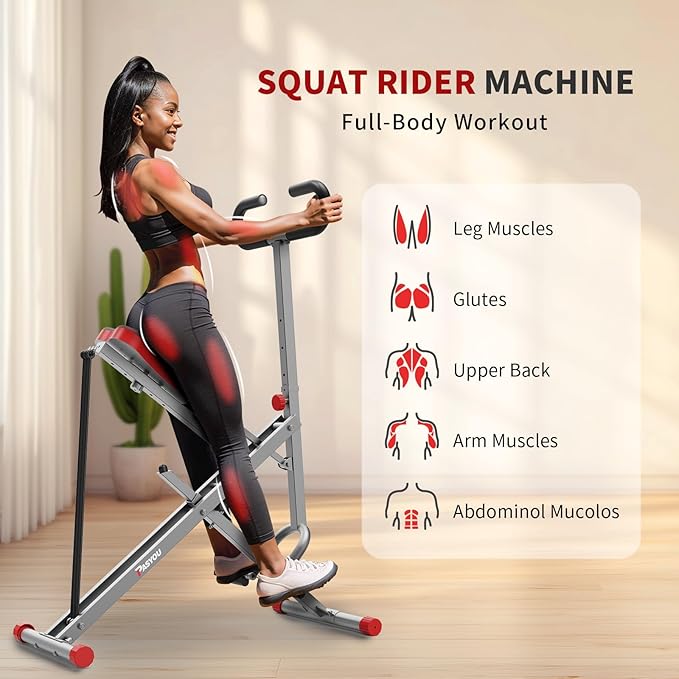 PASYOU Squat Machine for Home, Foldable Squat Rider Machine for Glutes and Abs with Adjustable Resistance Squat Assist Trainer for Women Men Full Body Workout Squat Rowing Machine Leg Trainer PH10