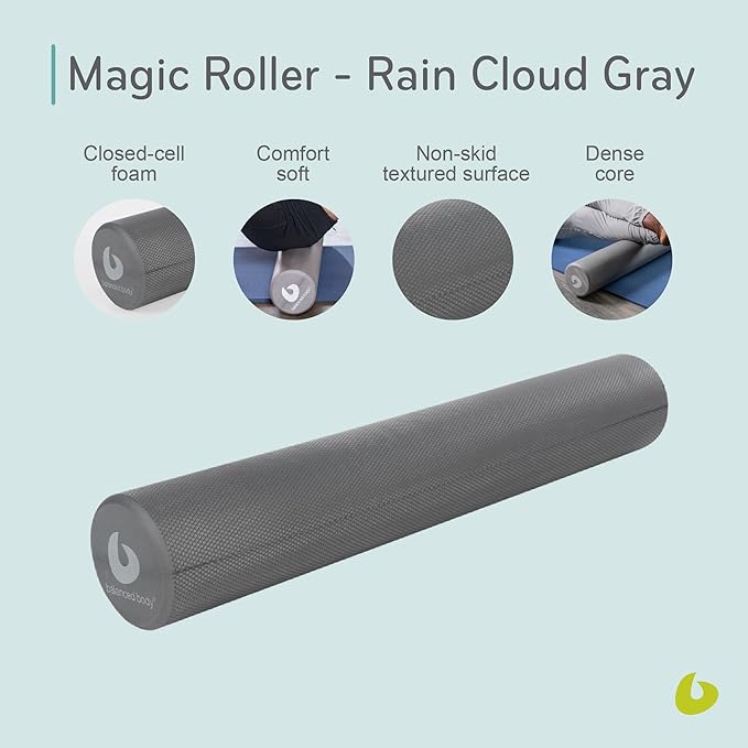 Balanced Body Magic Roller, Muscle-Release Roller, Muscle Roller for Post-Pilates Workout or Physical Therapy, Stretching Tool, Rain Cloud Gray