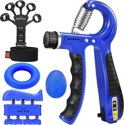 Hand Grip Strengthener Kit,Grip Strength Trainer, Finger Exerciser,Adjustable Resistance Hand Gripper, Finger Resistance Band, Grip Strength Ring & Stress Relief Ball for Athletes & Musicians