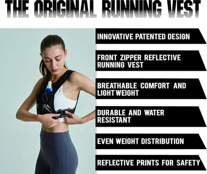 REVALI Running Vest, USA Original Patent, Zip Reflective Running Vests with 500ml Hydration Bottle, Adjustable Waistband & Breathable Material, Chest Pack Gear Phone Holder for Running, Men & Women