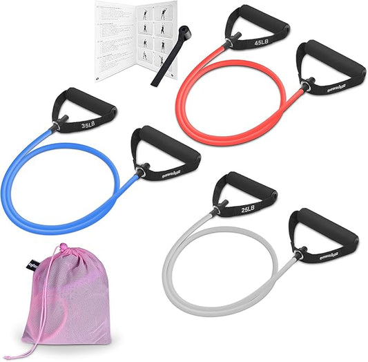 Resistance Exercise Bands Set with Handles Workout Bands for Physical Therapy, Strength Training, Muscle Toning - Door Anchor and Workout Guide.