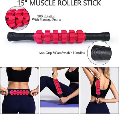 5 in 1 Foam Roller Set, Trigger Point Foam Roller Patented, Massage Stick, Massage Ball, Resistance Band for Deep Muscle Massage Pilates Yoga, Fitness Exercise for Whole Body