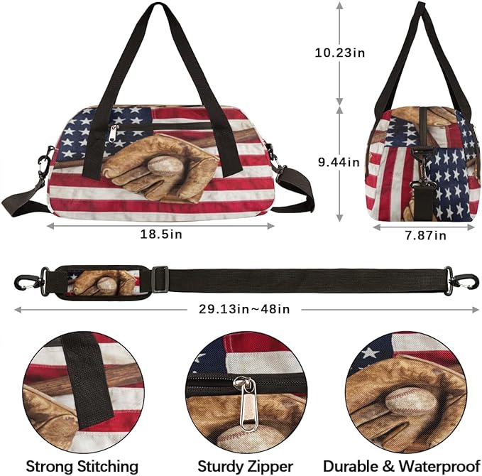 Vintage Ball Baseball American Flag Gym Bag for Women Men, Small Travel Duffel Bag for Sports Getaway Overnight Bag Lightweight Weekender Bags Workout Bag Dance Bag for Boys Girls Kids Teens