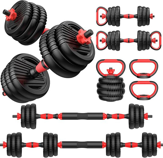 Adjustable dumbbell set, 20/35/55/70lbs Free Weights set with upgraded nut, 4 in 1 Weight Set Used as Kettlebells, Barbell, Push up Stand, Fitness Exercise for Home Gym Suitable Men/Women