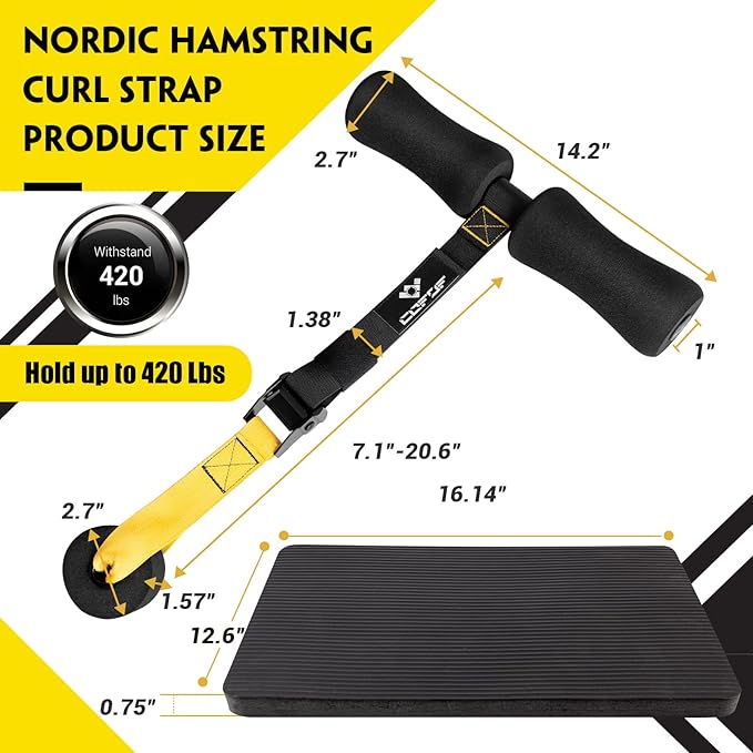 Nordic Hamstring Curl Strap, Nordic Curl Strap Holds 420 Pounds Great for Hamstring Curls, Sit-ups, Spanish Squats, Ab Workout, 5 Second Setup Nordic Curl Strap Home Fitness Equipment