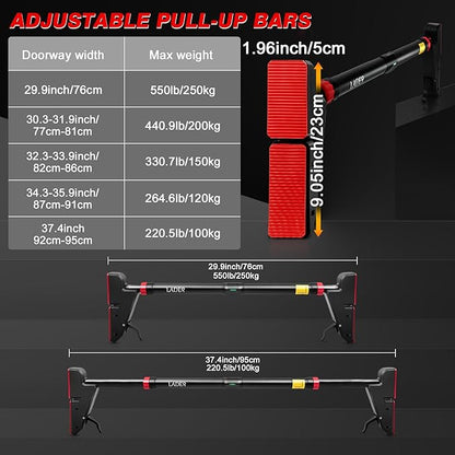 LADER Pull Up Bar for Doorway, Strength Training Pull-Up Bars with No Screw Installation for Home Gym Exercise Fitness with Level Meter, Max Load Bearing 550LBS