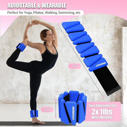 Wrist Ankle Weights Bangles 2lb for Women, Adjustable Silicone Pilates Weights Bracelet, Heavy Duty Fasteners Wearable Arm & Leg Weights for Yoga, Pilates, Barre, Walking and Gym (Set of 2)