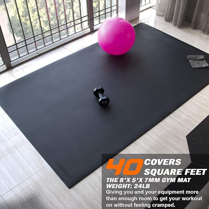 Large Exercise Mat 8'x5'|12'x6' Workout Mat for Home Gym Mats Exercise Heavy Duty Gym Flooring Fitness Mat Large Yoga Mat Cardio Mat for Weightlifting, Jump Rope, MMA, Shoe-Friendly