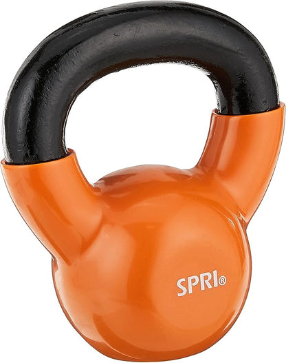 SPRI Kettlebell Weights Deluxe Cast Iron Vinyl Coated Comfort Grip Wide Handle Color Coded Kettlebell Weight Set