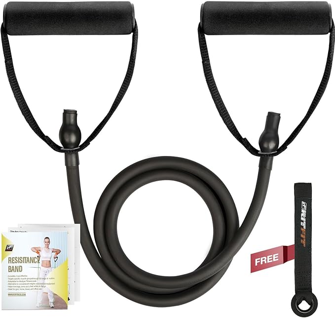 RitFit Single Resistance Exercise Band with Comfortable Handles - Ideal for Physical Therapy, Strength Training, Muscle Toning - Door Anchor and Starter Guide Included