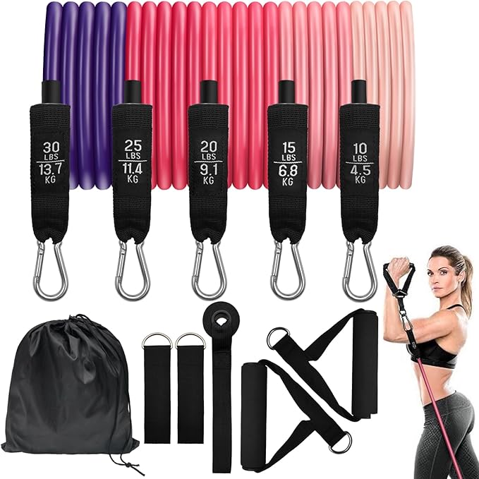 100/150/200lb Resistance Bands Set for Working Out,5-Level Exercise Band for Men Women with Door Anchor,Handles,Ankle Straps,Portable Bag for Home Strength Training Equipment,Gym Fitness