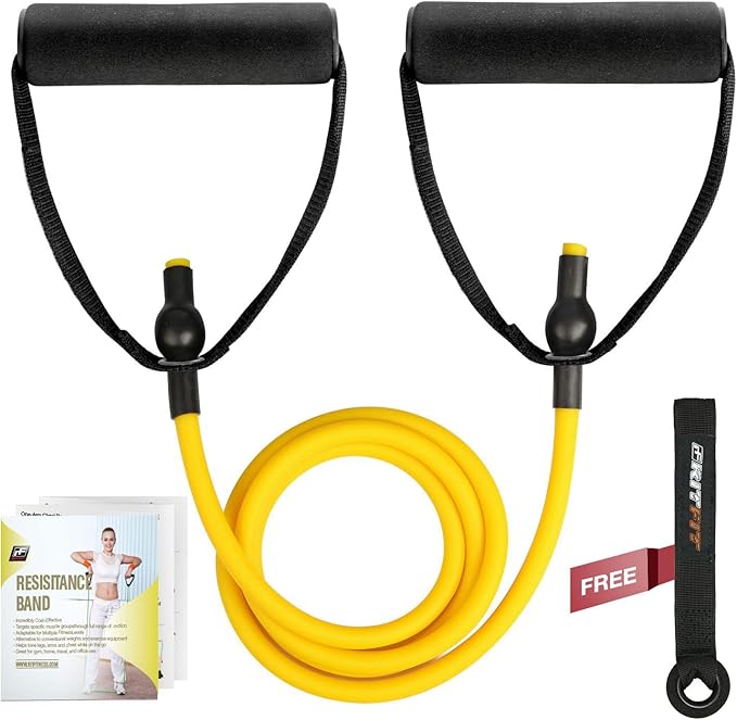 RitFit Single Resistance Exercise Band with Comfortable Handles - Ideal for Physical Therapy, Strength Training, Muscle Toning - Door Anchor and Starter Guide Included