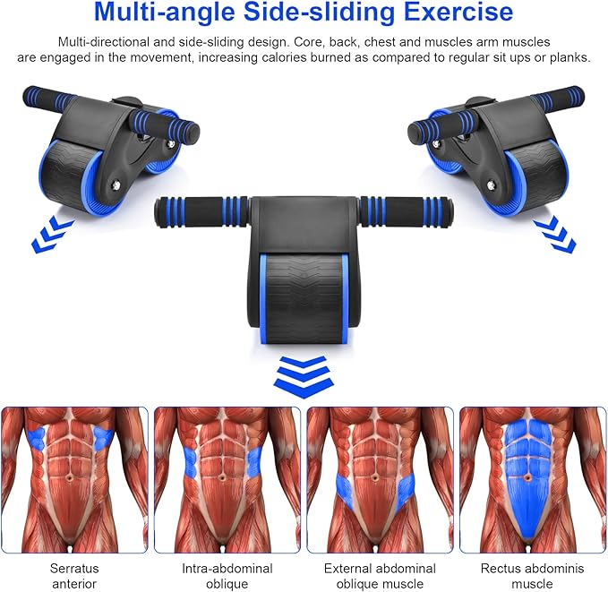 Smart Ab Roller - Automatic Rebound Abdominal Wheel with Knee Pads, Plank Ab Roller Wheel for Core Trainer, Automatic Rebound Assistance and Resistance Springs with Ergonomic Handle