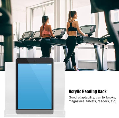 Treadmill Tablet Hanger, Universal Treadmill Book Holder Exercise Bike Reading Stand Acrylic Book Holder Clear Stand for Treadmill, Elliptical, Rower and Spin Bike, Holds Tablet, Books, Magazine