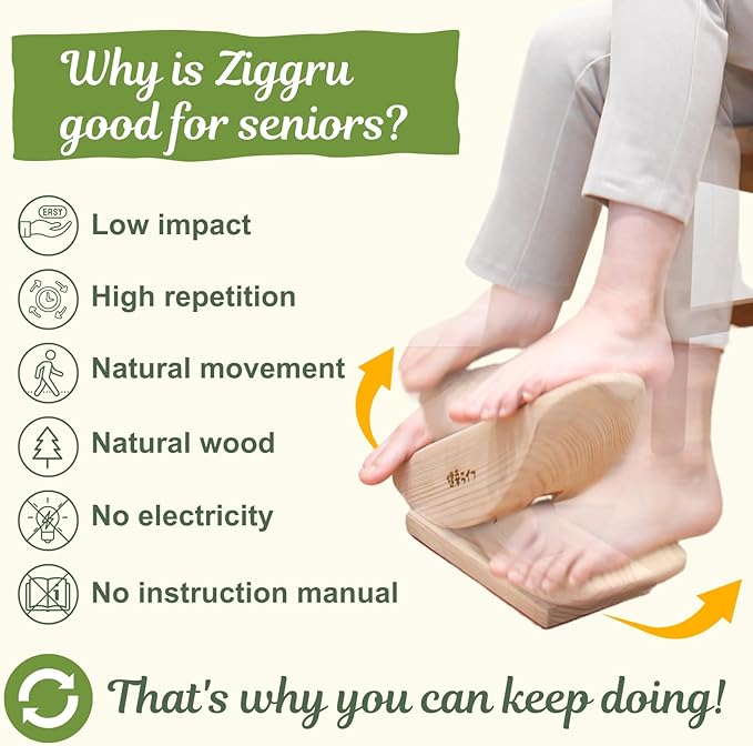 Kenko Life Ziggru Natural Wood Leg Exerciser While Sitting for Seniors | Japanese Wooden Low Impact Exercise Equipment, Steppers, Rehabilitation, Physical Activity for Elderly Over 80 Over 70