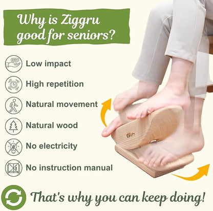 Kenko Life Ziggru Natural Wood Leg Exerciser While Sitting for Seniors | Japanese Wooden Low Impact Exercise Equipment, Steppers, Rehabilitation, Physical Activity for Elderly Over 80 Over 70