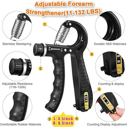 Grip Strength Trainer with Hand Grip Strengthener, Finger Exerciser, Hand Extension Exerciser and Forearm Workout Ring for Muscle Building and Injury Recovery for Athletes